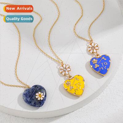 heart peach enamel drip necklace women Europe lapis lazuli h