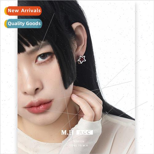 Red pentagram earrings female winter simple sweet cool 925 s