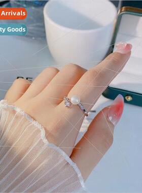 Korea s925 silver star pearl ring female niche gift适用girlf
