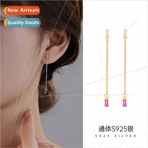 S925 silver Korea ruby tassel long earwires female niche hun