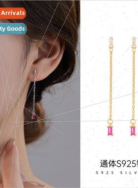 S925 silver Korea ruby tassel long earwires female niche hun