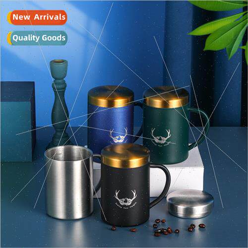 Coffee mug wh lid 304 Home work students double layer heat