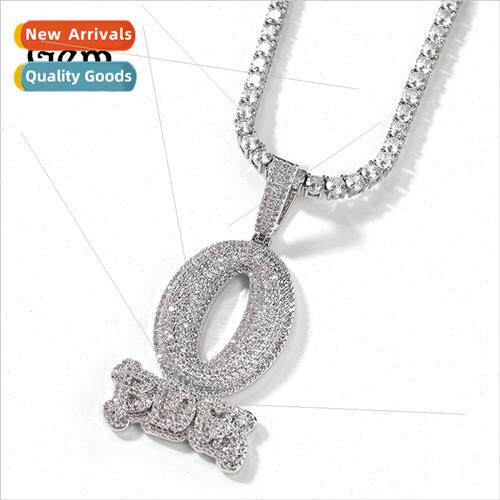 Hip hop nd full diamond O BLOCK zirconia letters pendant nec