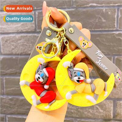 Moon sleepy cat car pendant doll cartoon key ring doll coupl