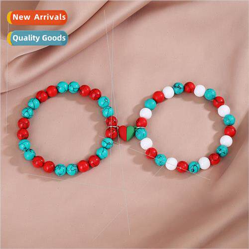 Europe new Christmas love heart magnet beaded couple bracele