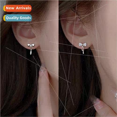 Bow Earrings Delicate Sweet Cool Girly Asymmetrical Zirconia