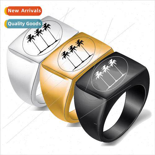 Europe ins three trees long handmade glossy stamp ring  stai