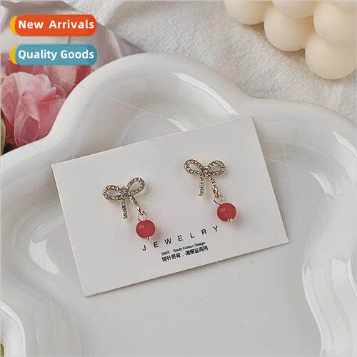 Autumn winter new diamond bow cherry earrings tide female ni