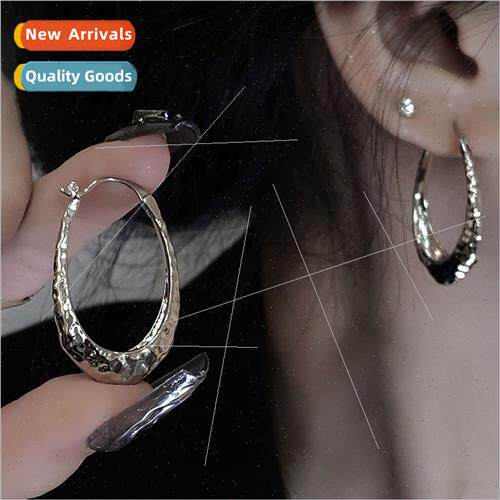 Oval hoop metal earrings 2023 new tide fashion silver color