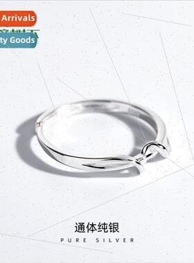 S925 silver simple lines women ring niche geometric finger r
