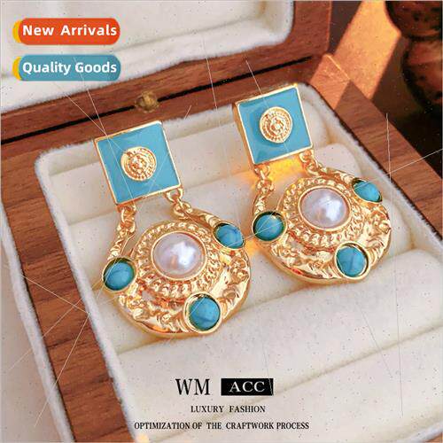 Earrings lver Needle Pleated Metal Disc Pearl Earrings Frenc