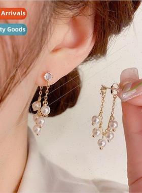 Koreas925 silver needle fashion front back wear pearl string