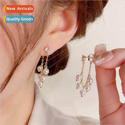 Koreas925 silver needle fashion front back wear pearl string