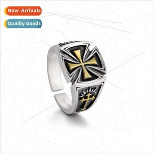 Vintage Thai silver cross ring men women punk high set open