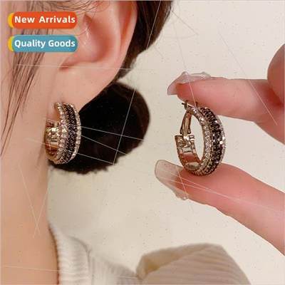 Super Shiny Delicate Fashion Full Zirconia Coffee Gold Earri