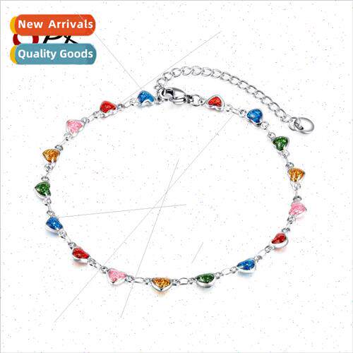 Korea summer new colorful love heart anklet tanium steel fas