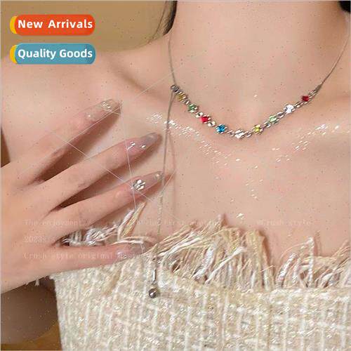 Colorful zirconia necklace female niche fashion versatile sw
