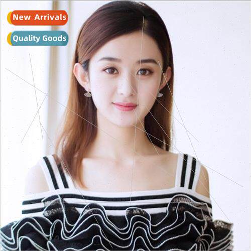 Korea peacock tail fan-shaped girl heart silver pin earrings