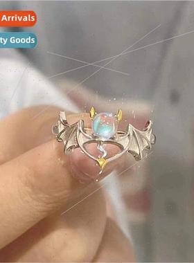 Fashion angel devil moonstone ring hundred open adjustable m