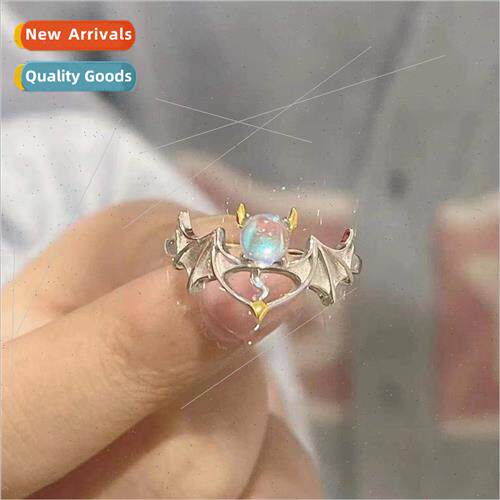 Fashion angel devil moonstone ring hundred open adjustable m