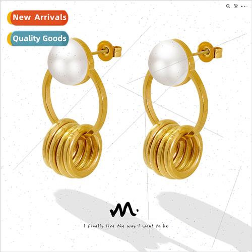 Europe vintage chic double hoop dangling pearl earrings tani