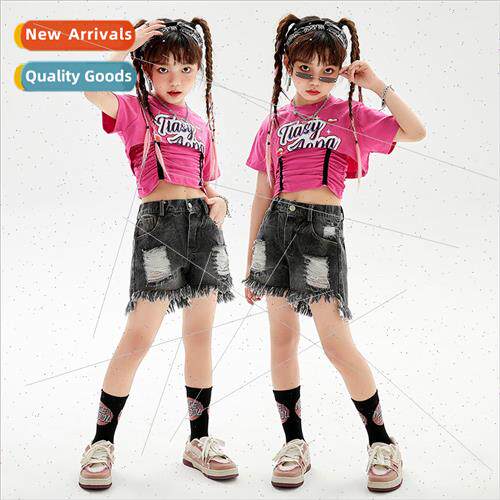 Jazz Dance Costume Girls Summer Short Neckless Top Children