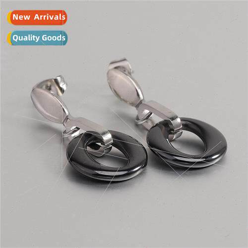 316L tanium steel earrings hanging black whe color ceramic r