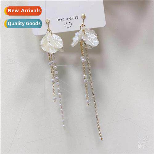 Long tassel earrings petal pearl sweet flower earrings femal