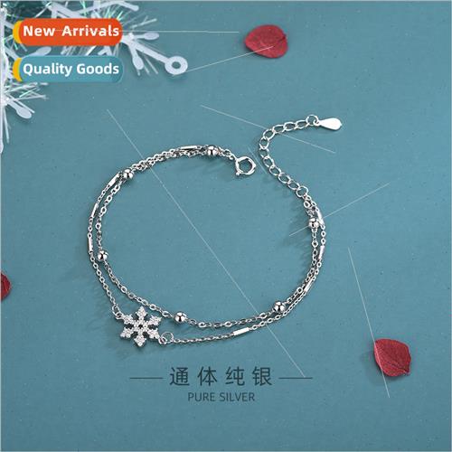s925 silver Korea diamond snowflake bracelet round bead doub