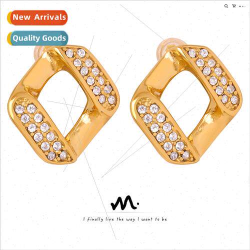 Europe fashion tanium steel gold-plated geometric diamond ea