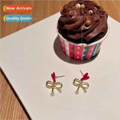 适用New Year earrings big red bow heart earrings 2022 earrin
