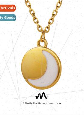 che Korea ins necklace round pendant moon inlay enameled