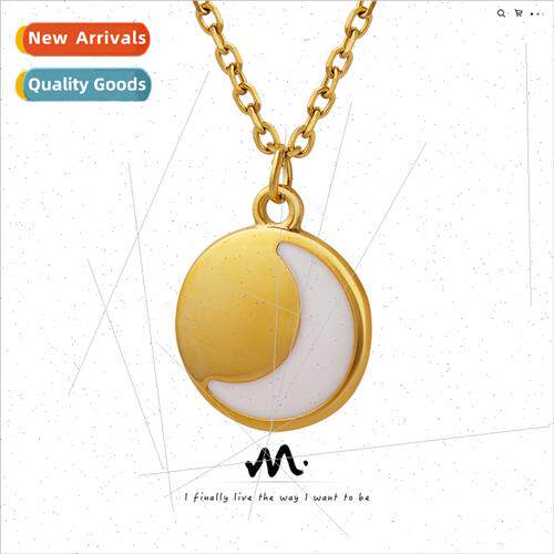 che Korea ins necklace round pendant moon inlay enameled