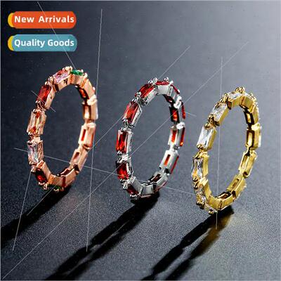 Korea 2023 new colorful T square plating ring simple zirconi