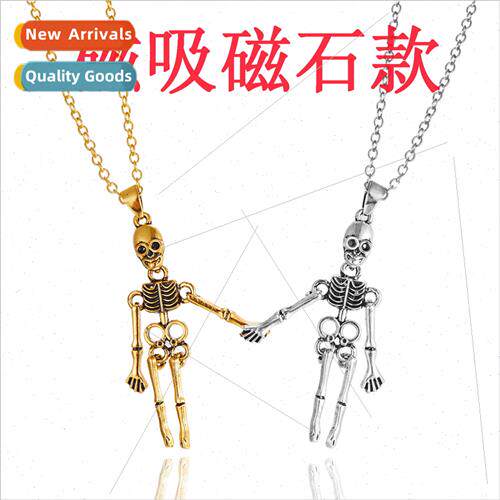 Vintage Skull Ghost Necklace Holding Hands Skull Pendant Cou