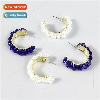 2022 summer new retro alloy acrylic c-shaped earrings female