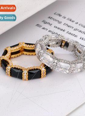 Europe Vintage Onyx Ring wh Diamonds Women che Fashion Gemst