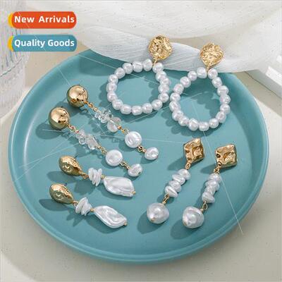 Europe fall fashion pearl earrings female 中古 baroque pearl