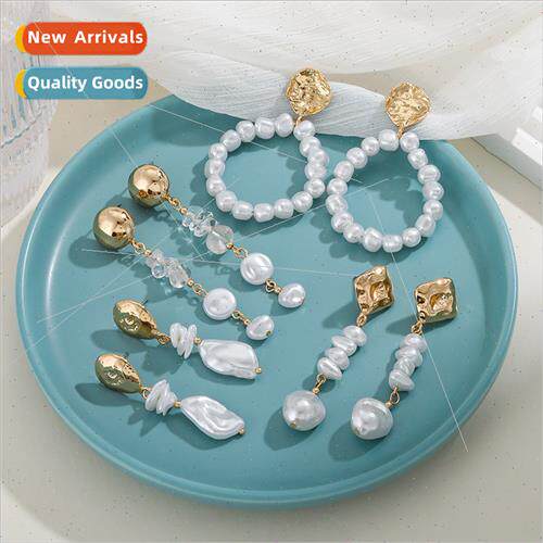 Europe fall fashion pearl earrings female 中古 baroque pearl