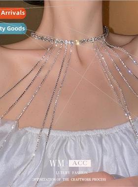 Diamonds super glter tassel long necklace Spicy girl collarb