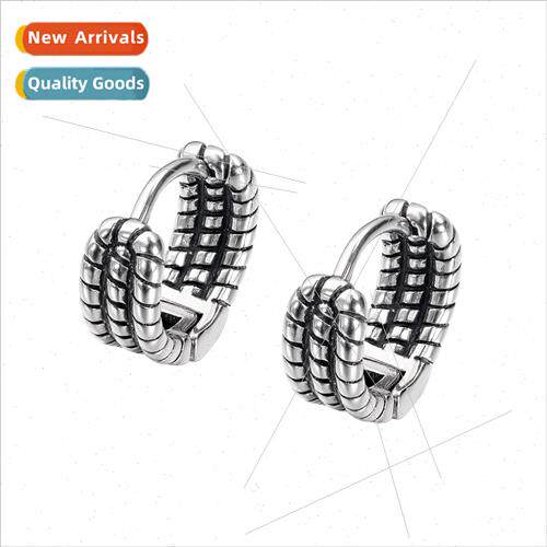 Vintage old multi-layer twist chain tanium steel men earring