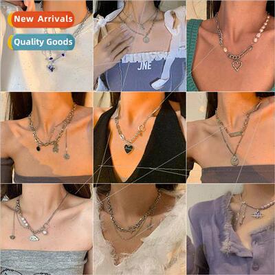 Europe double layer heart necklace female splicing female hi