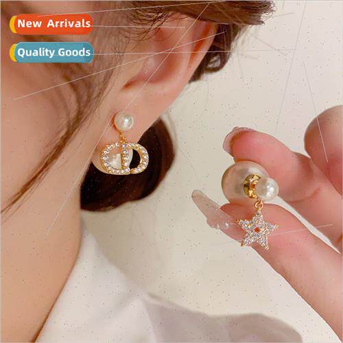 Korea sweet front back wear CD star pearl earrings niche fas