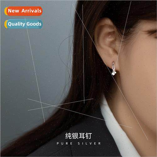 S925 silver Korea simple diamond-set round ear buckle dangli