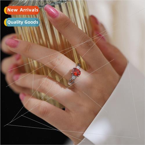 Europe nd simple oval garnet red zirconia ring atmospheric w - 实物图