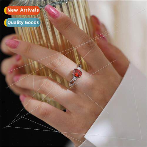 Europe nd simple oval garnet red zirconia ring atmospheric w