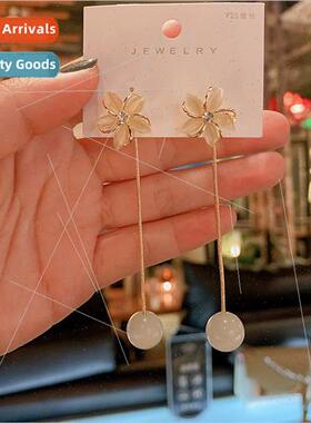 925 silver needle long French earrings two wear flowers cat