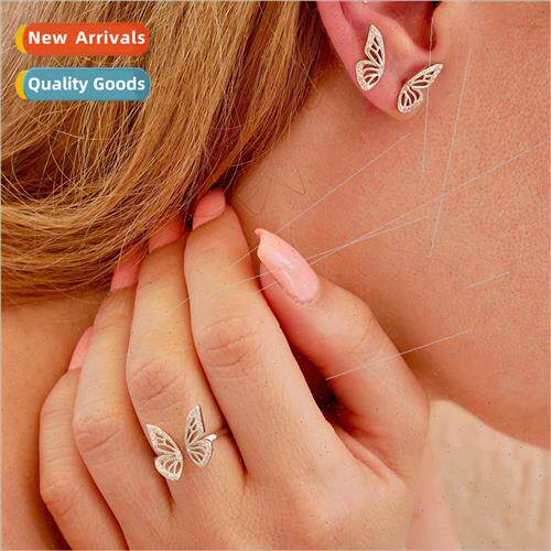 925 silver Butterfly Wings Earrings Female che Europe Drilli