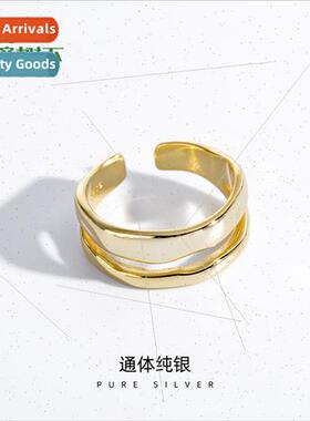 S925 lver Korea Irregular Double Layer Open Ring Minimalist