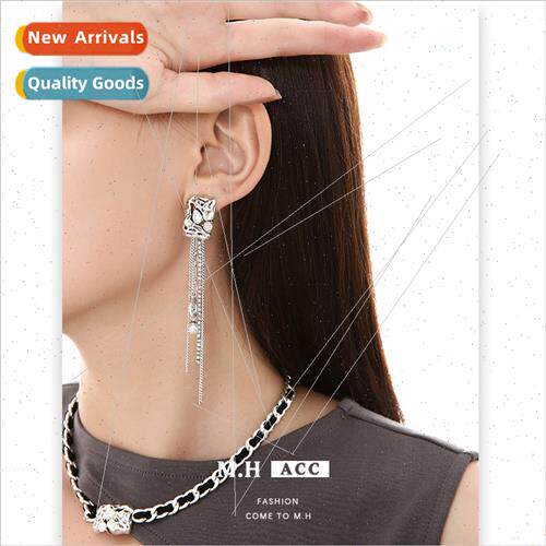 Quadrilateral long earrings female tassel vintage 925 silver
